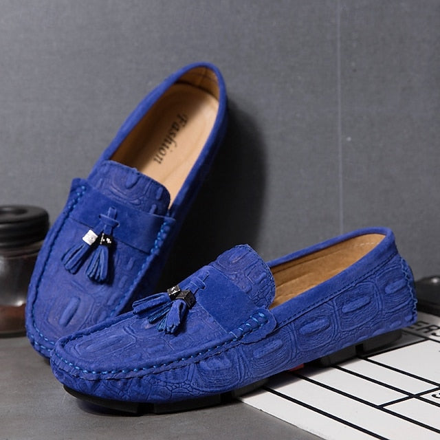 Men's Brown Faux Suede Loafers with Tassel Detail and
