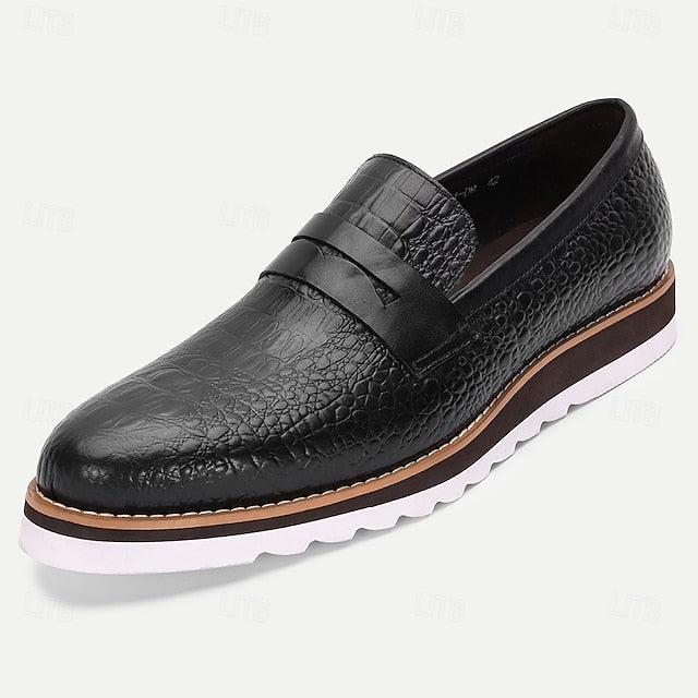 Men’s Black Genuine Cowhide Leather Loafers & Slip-On