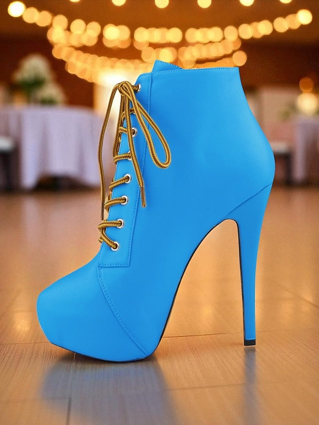 Faux Ankle Women's Lace-Up Boots Beige Platform - Leather