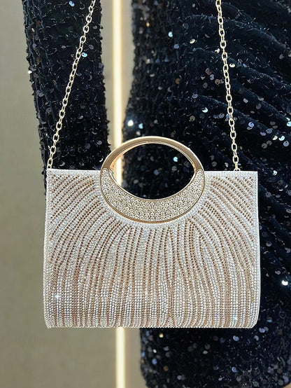 with – Round Handle Rhinestone Bag Women's Clutch Evening