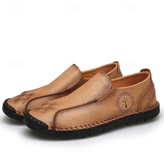 Men's Beige Genuine Faux Leather Moccasins – Handmade