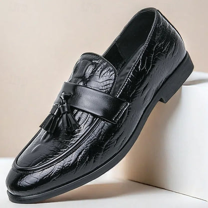 Men's Green Faux Leather Loafers with Crocodile Embossed