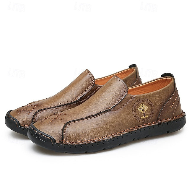 Men's Beige Genuine Faux Leather Moccasins – Handmade
