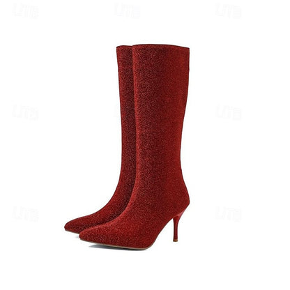 Sparkly Elegant Stiletto Knee-High – Boots Women's