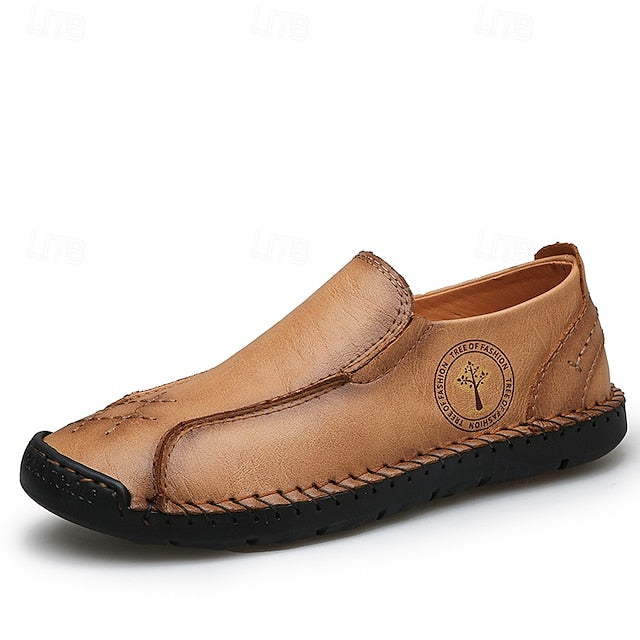 Men's Beige Genuine Faux Leather Moccasins – Handmade