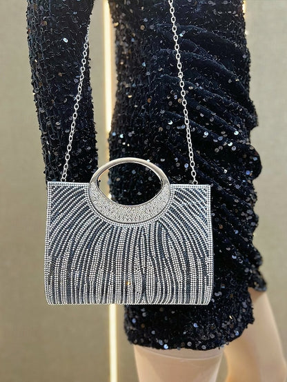with – Round Handle Rhinestone Bag Women's Clutch Evening