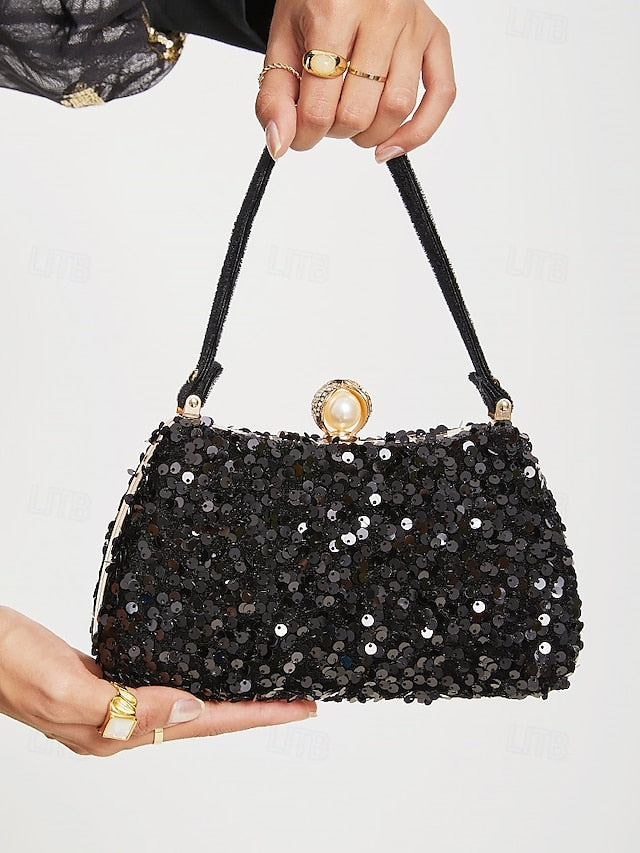 Pearl Sequin Black Accent – with Clutch Women's Evening