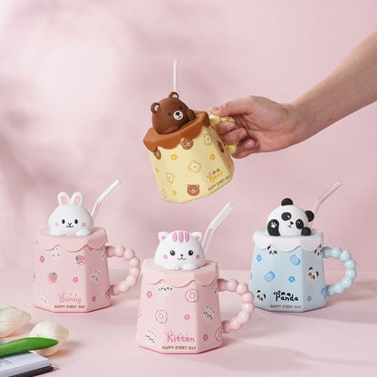 Pastel Animal Mug & Straw Set