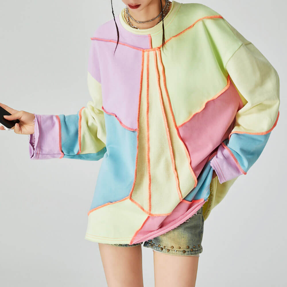 pastel patchwork oversized sweatshirt boogzel clothing