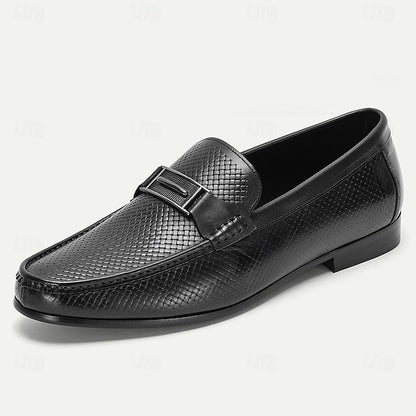Men's Black Textured Leather Loafers – 100% Premium
