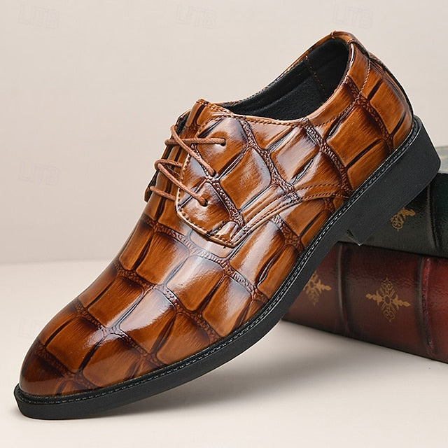 Leather Brown Men's Shoes Crocodile-Pattern Dress