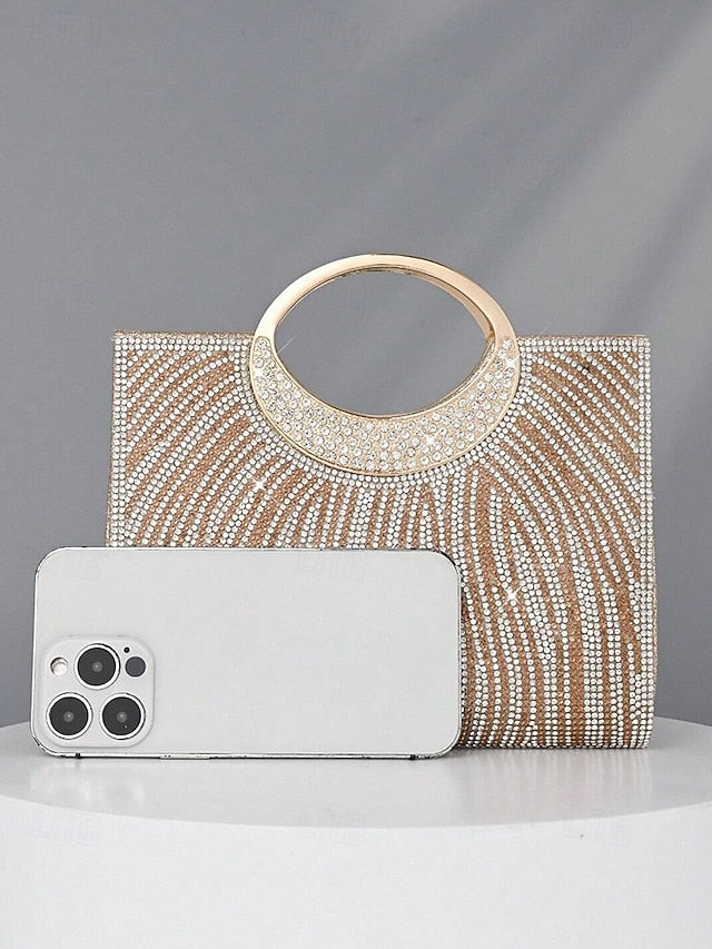 with – Round Handle Rhinestone Bag Women's Clutch Evening