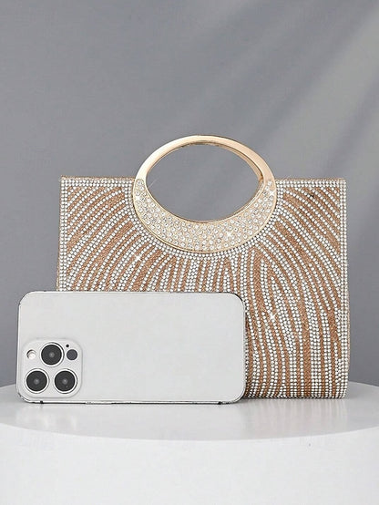 with – Round Handle Rhinestone Bag Women's Clutch Evening