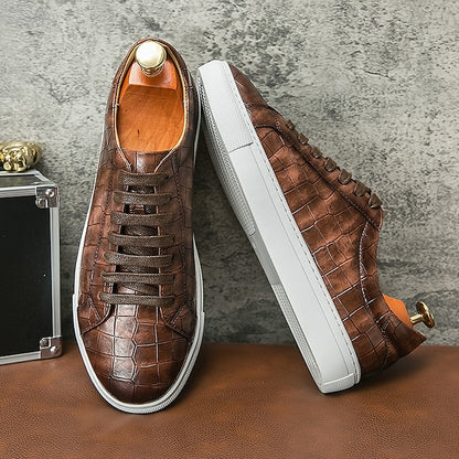 Men's White Crocodile Pattern Casual Sneakers – Stylish