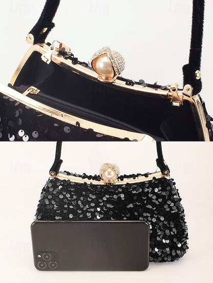 Pearl Sequin Black Accent – with Clutch Women's Evening