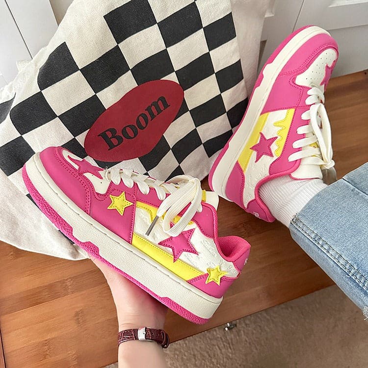 Pink and Yellow Star Sneakers - Sneakers