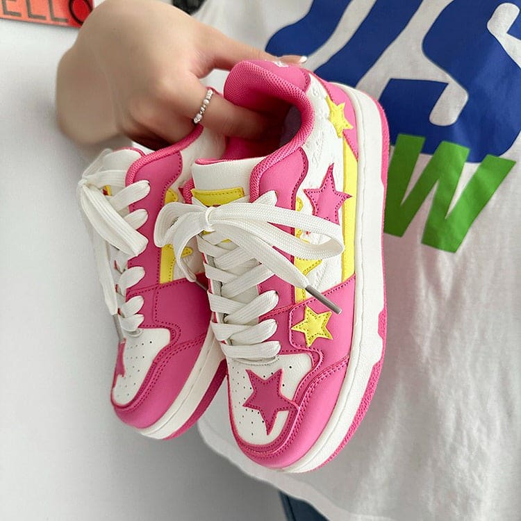 Pink and Yellow Star Sneakers - Sneakers