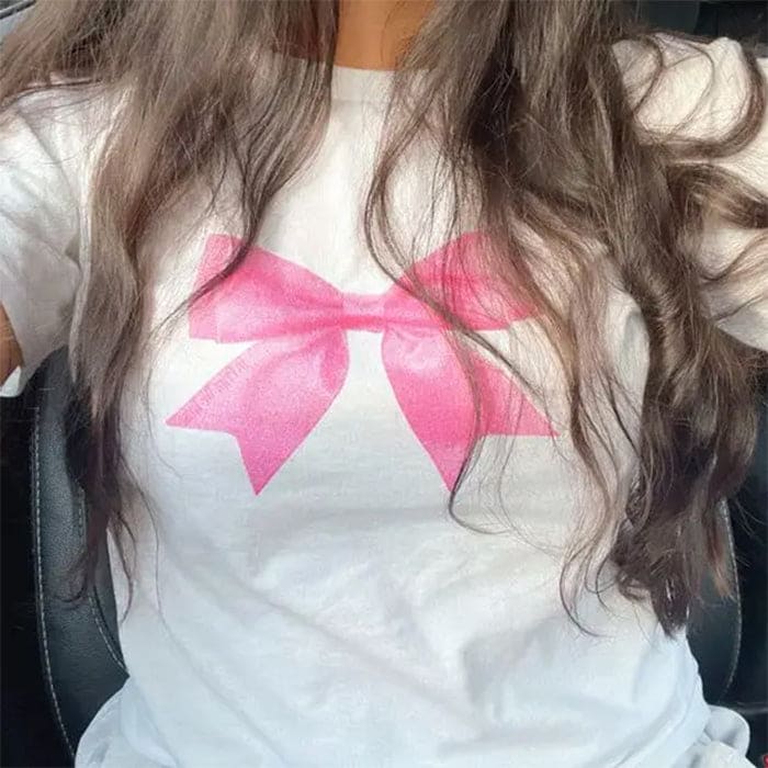 Pink Bow Graphic White Tee - Tops