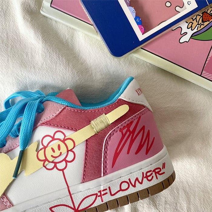 Pink Flower Graffiti Sneakers - Sneakers