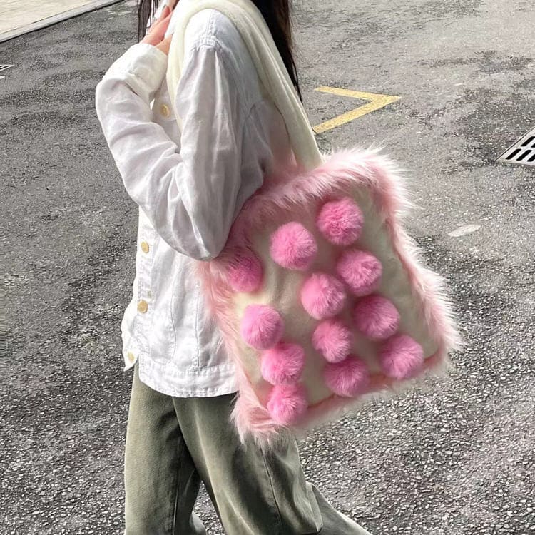 Pink Plush Ball Bag - Standart / Pink - Bags