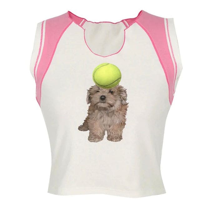 Pink Puppy Tank Top - S / White/pink - Tops