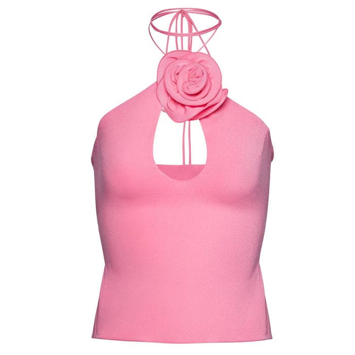 Pink Rose Halter Top - S / Pink - Tops