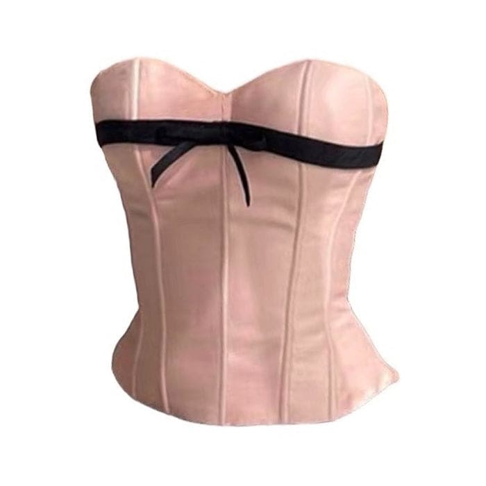 Pink Satin Bow Corset - S / Pink - Tops