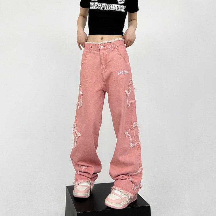 Pink Star Patches Jeans - Jeans