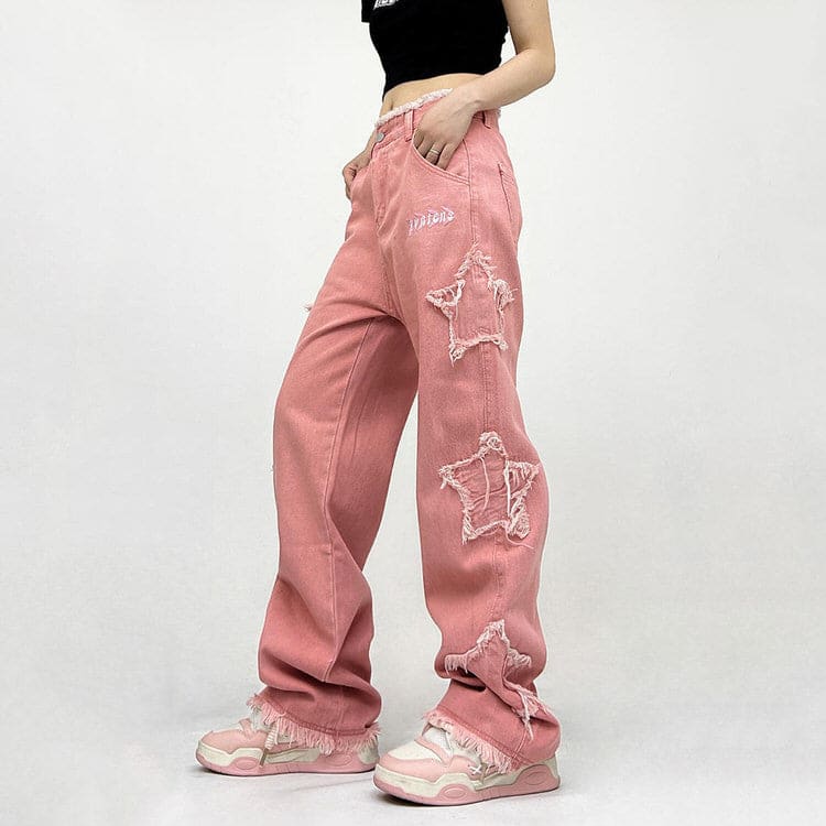 Pink Star Patches Jeans - Jeans