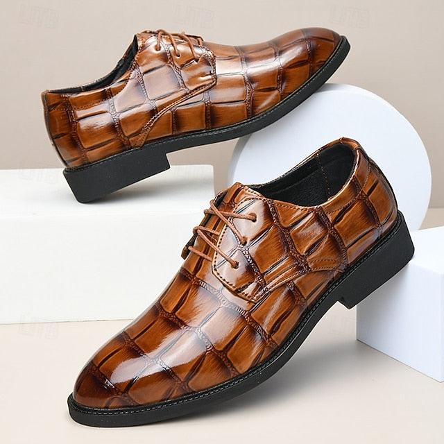 Leather Brown Men's Shoes Crocodile-Pattern Dress