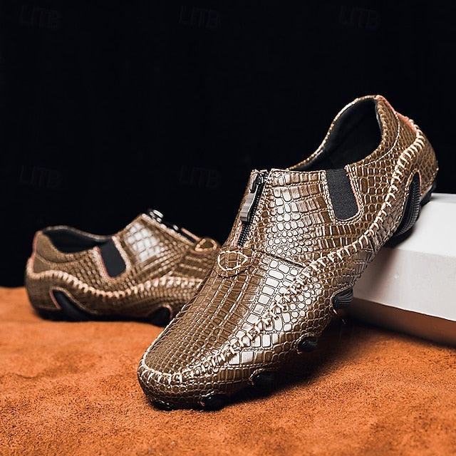 Men's Crocodile Pattern Leather Loafers - Stylish Slip-On