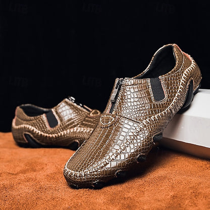 Men's Crocodile Pattern Leather Loafers - Stylish Slip-On