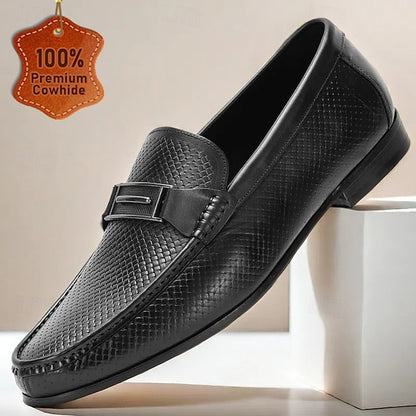 Men's Black Textured Leather Loafers – 100% Premium