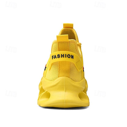 Men's Yellow Performance Sneakers with Flame Design,