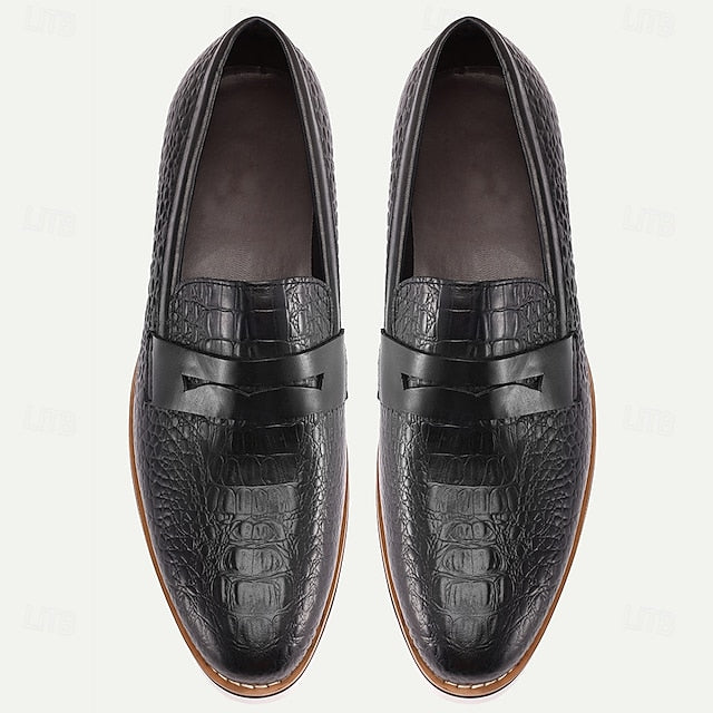 Men’s Black Genuine Cowhide Leather Loafers & Slip-On