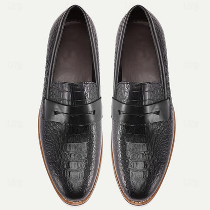 Men’s Black Genuine Cowhide Leather Loafers & Slip-On