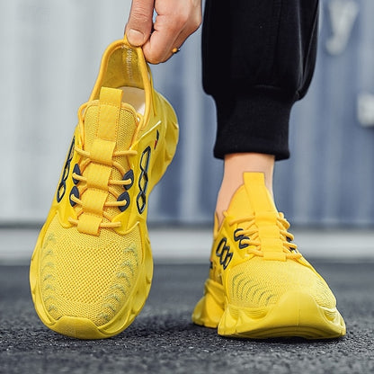 Men's Yellow Performance Sneakers with Flame Design,