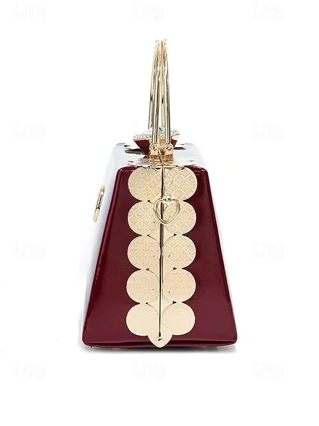Leather Gold with Handbag Women's Evening Burgundy Patent