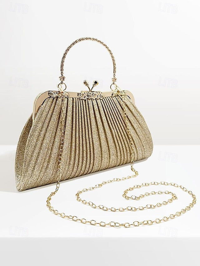 Purse Vintage Evening Clutch Women's Glitter with Pleated