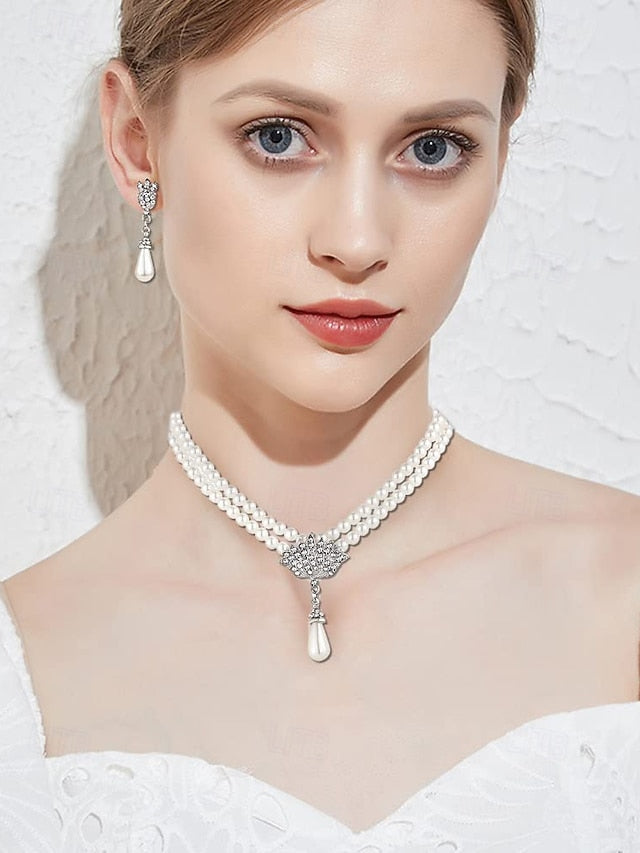 Bridal Double-Layer Jewelry – Necklace Elegant Pearl Set