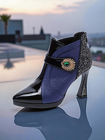 Ankle High Heel Boots Glitter Women's