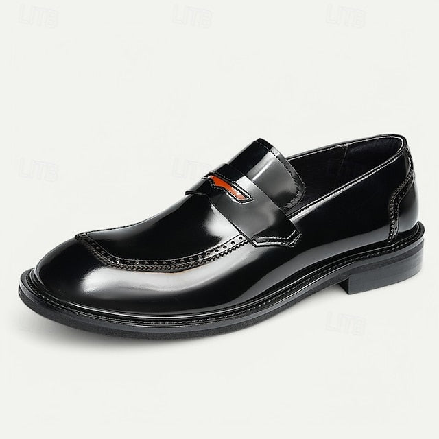 Men's Black Premium Cowhide Slip-On Loafers with Decorative
