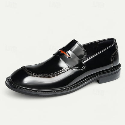Men's Black Premium Cowhide Slip-On Loafers with Decorative