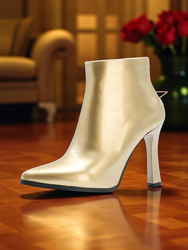 Lining Faux Stiletto Gold Heel Fur Boots Ankle Women's with