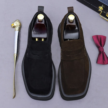 -Classic Cowhide Leather Suede Business Loafers Men's