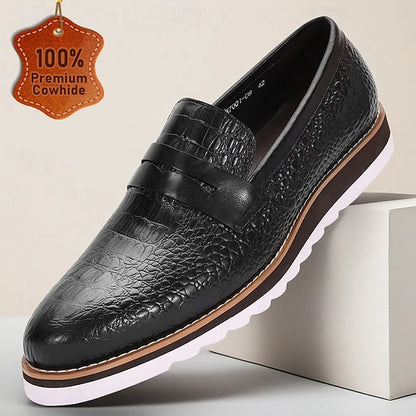 Men’s Black Genuine Cowhide Leather Loafers & Slip-On