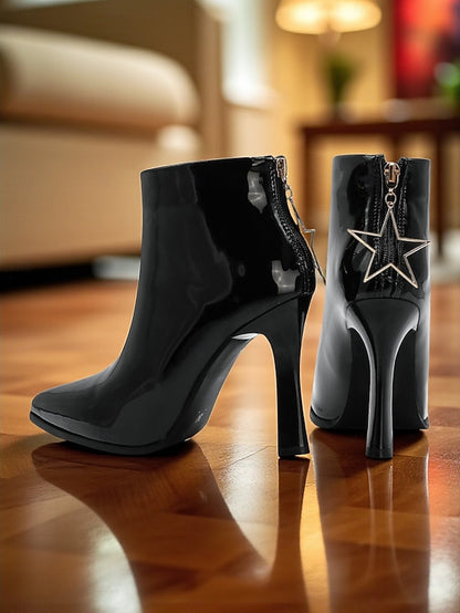 Lining Faux Stiletto Gold Heel Fur Boots Ankle Women's with