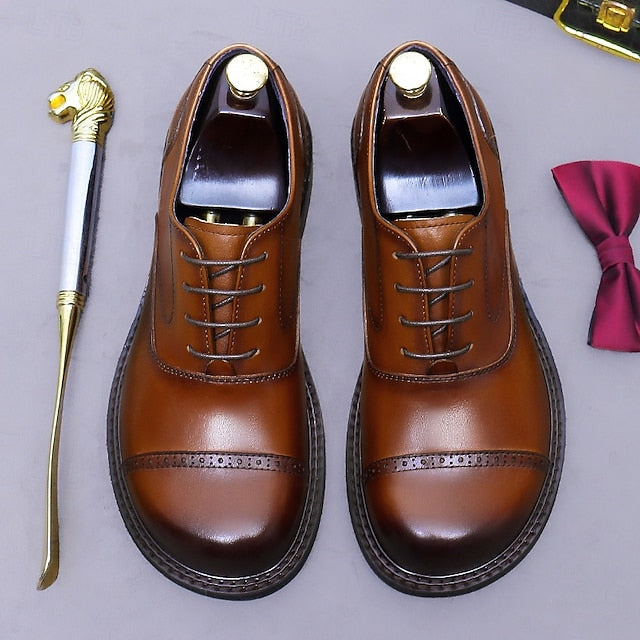 Toe Oxford Genuine Men's First Shoes- Leather Dress Cap
