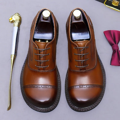 Toe Oxford Genuine Men's First Shoes- Leather Dress Cap