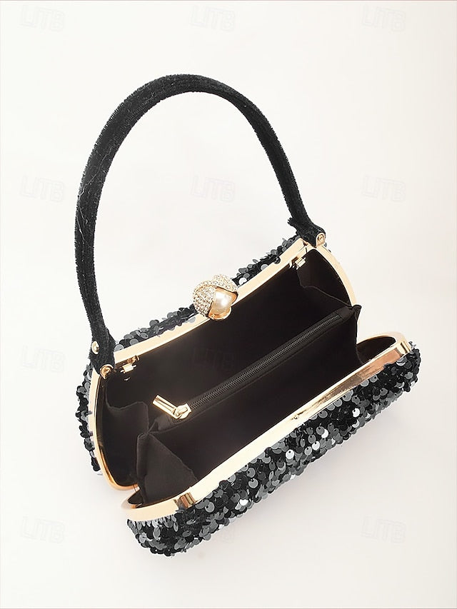 Pearl Sequin Black Accent – with Clutch Women's Evening